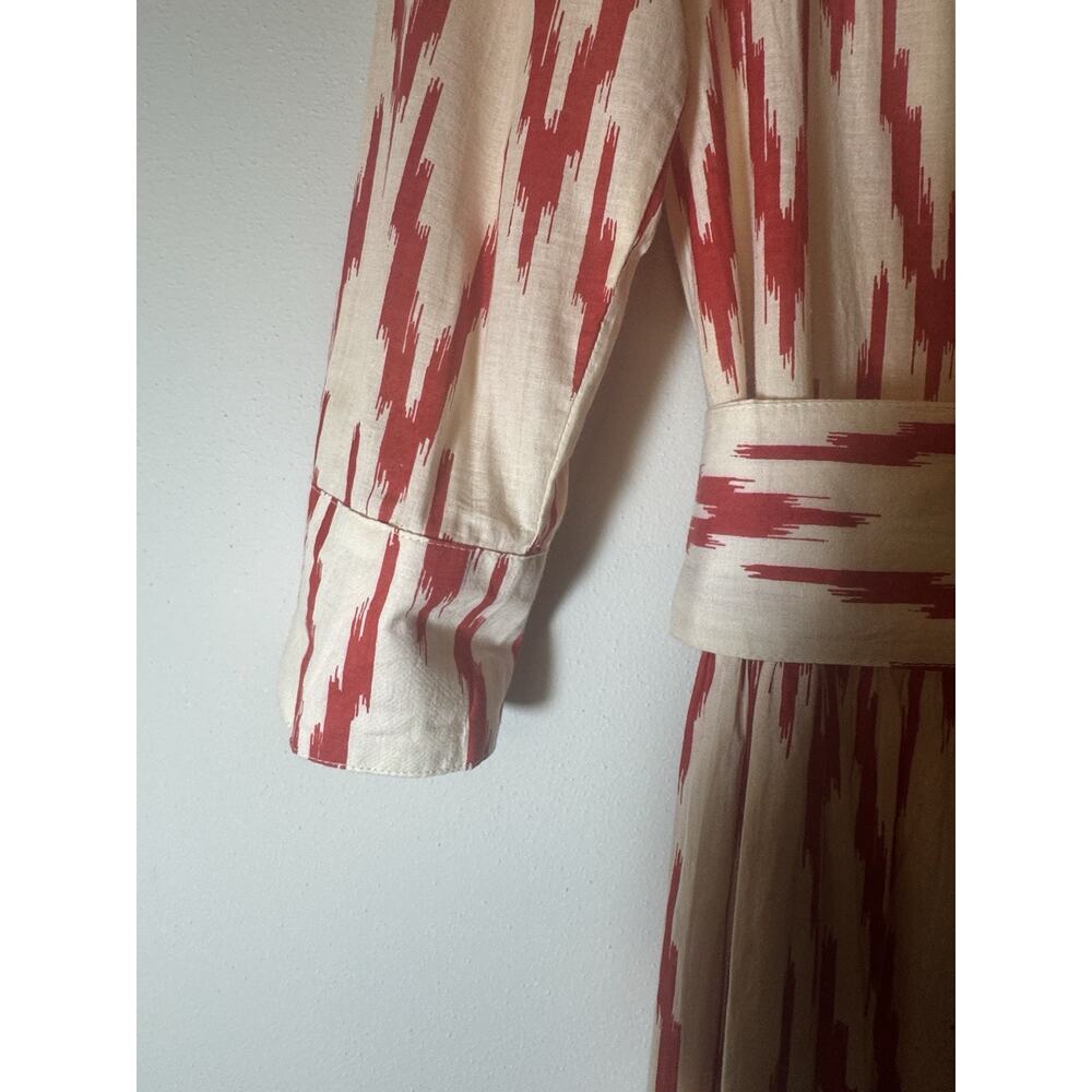 Guadalupe SZ Large Meredith Red Ikat Dress drop waist 1/4 button Cottagecore - Picture 6 of 11